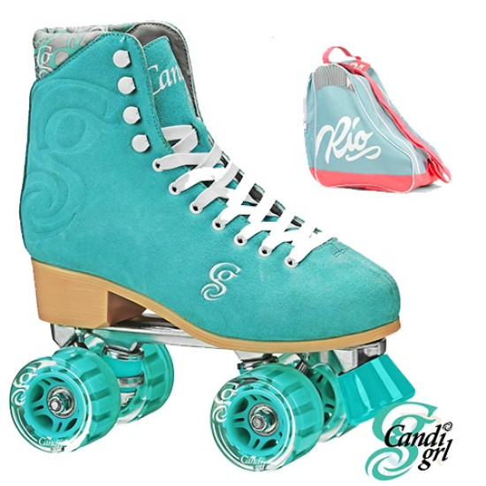 Candi Grl Carlin Quad Roller Skates - Teal - With Script Skate Bag