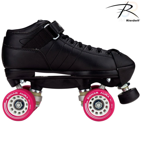 Riedell R3 Derby Skates Black - Fushia Wheels