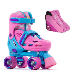 SFR Hurricane III Adjustable Quad Roller Skates Pink/Blue With Skate Bag