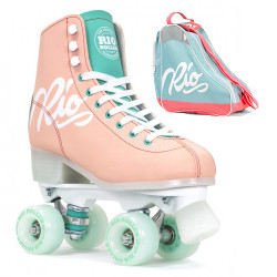 Rio Roller Script Quad Peach/Green Skates With Matching Bag