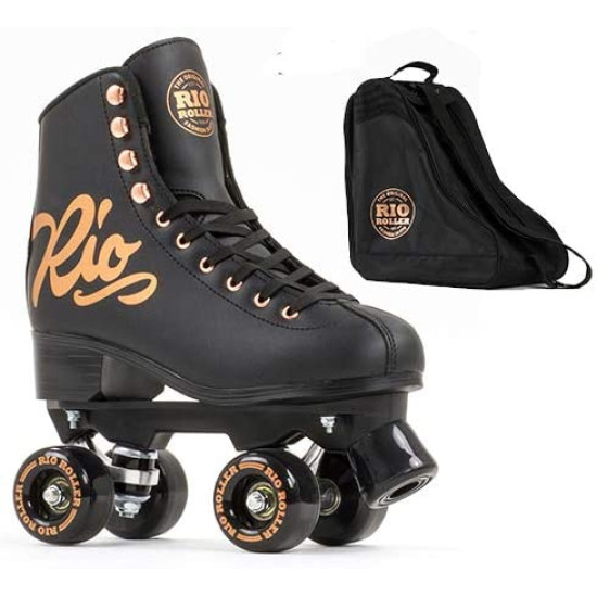Rio Roller Quad Roller Skates - Rose Black With Bag Package