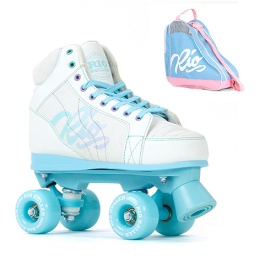 Rio Roller Lumina Quad Roller Skates - White/Blue - Script Bag Package