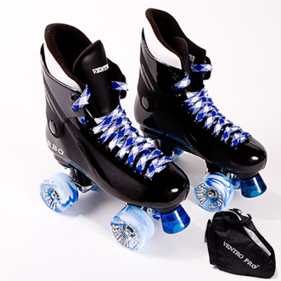 Ventro Pro Turbo Blue Quad Roller Skates with  Skate Bag 