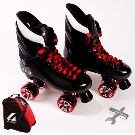 Ventro Pro Turbo Quad Roller Skates - Red Package with Skate Bag & Spanner